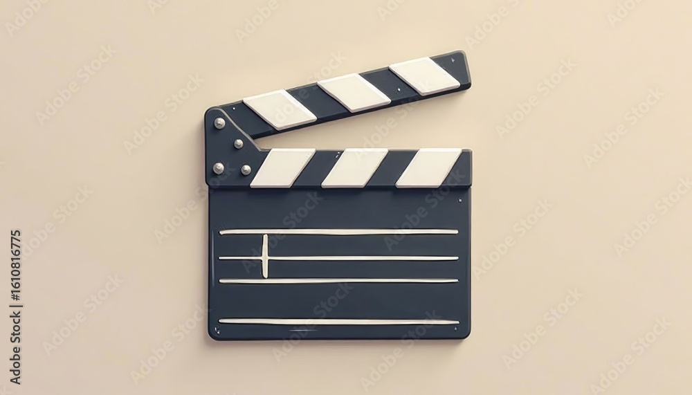 Obraz premium Dynamic Open Film Clapperboard on Clean Beige Background, Symbolizing Cinematic Production