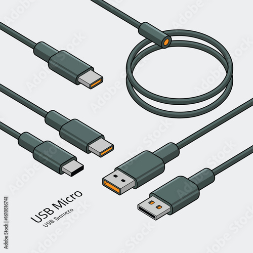 Collection of usb cables including usb c and micro usb connectors