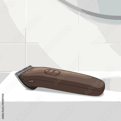 Electric hair clipper on bathroom countertop with modern design  