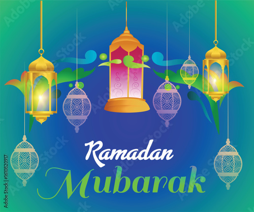 Ramadan Kareem, Islamic Style Greeting Background Collection Set with Arabic Ornaments