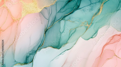 Wallpaper Mural Abstract art with pink, teal, and gold swirls. Torontodigital.ca