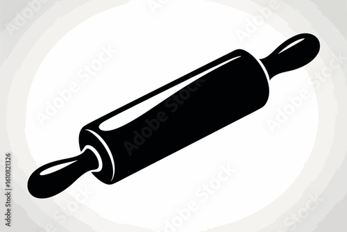 Black silhouette of a classic wooden rolling pin on a white background