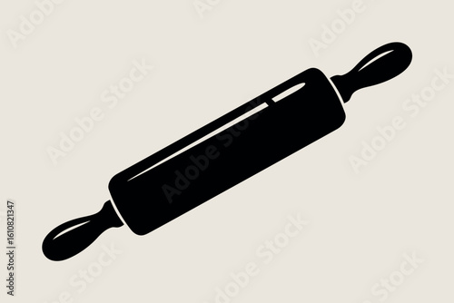 Simple black silhouette of a wooden rolling pin on a light background