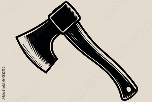 Vintage style black and white illustration of an axe
