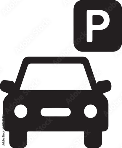 Simple Icon of Parking with Car Symbolizing Automotive Parking Area and Services For Drivers Needing Spots