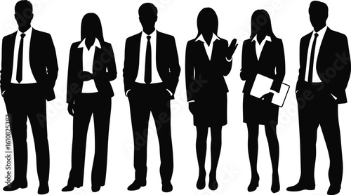 Business professionals standing in a row, formal attire, team collaboration, office staff, teamwork concept, leadership, communication, corporate workforce, success