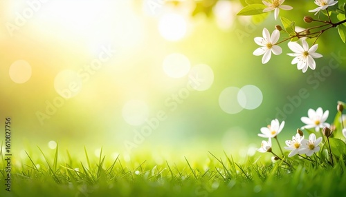 Blooming flowers in vibrant green grass nature scene outdoor photography bright sunshine close-up view tranquil bliss