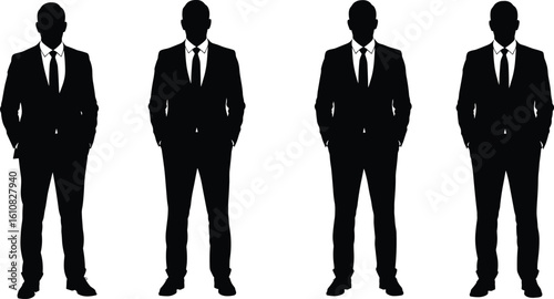 Businessman Silhouette in Suit, Standing Male Figures, Corporate Professional Icons, Team of Executives, Formal Attire People Vector, Office Man Symbol Graphic Illustration