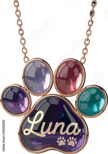 Whimsical Pet Memorial Necklace Featuring "Luna" and Paw Prints, a Touching Tribute to Beloved Companions