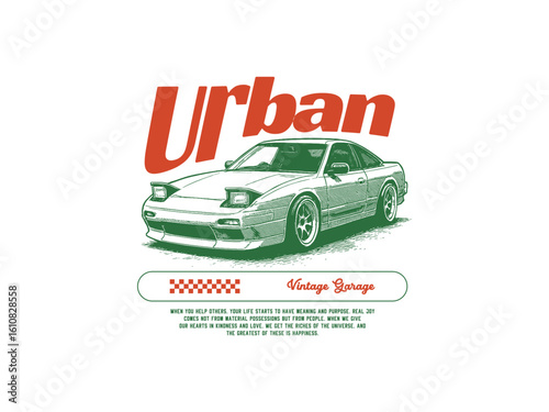 urban car, design t-shirt streetwear clothing, vector typography, perfect for modern apparel