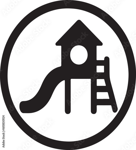 Playground Fun Awaits An Engaging Symbol Representing Outdoor Recreation for Children with a Tower, Slide, and Ladder in a Circle