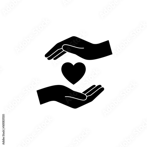 Two hands gently cradling a heart symbol, representing care, protection, and support, ideal for health, love, or charity themes.
