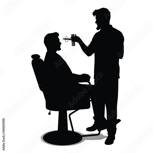 Barber cutting clients hair with scissors and comb haircut