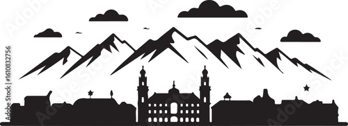Innsbruck Skyline Silhouette Golden Roof Nordkette Mountains Austrian Alpine City Vector in Black