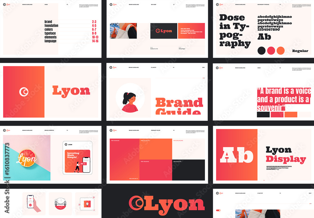 Lyon Brand Guidelines With Color full Layout Stock Template | Adobe Stock