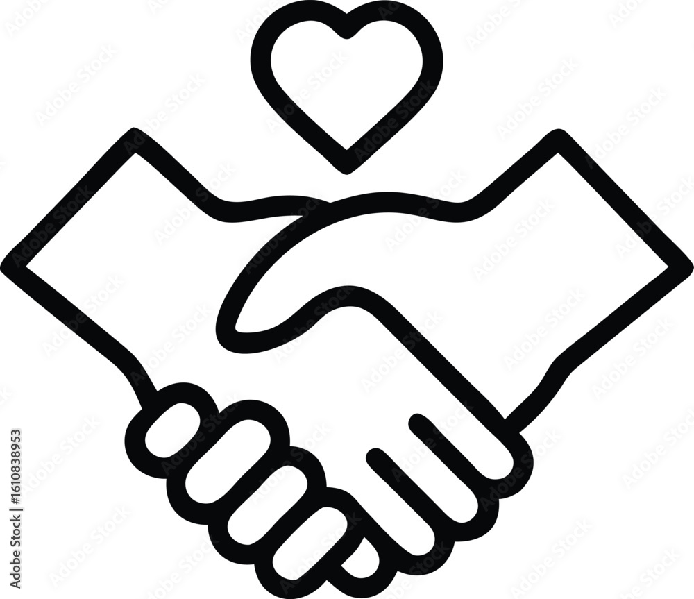 Single icon vector art of a handshake with a heart above signifies a caring partnership and agreement isolated on transparent background Single icon vector art of a handshake with a heart above signifies a caring partnership and agreement isolated on transparent background