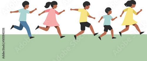 Children running outdoors in casual clothing active playtime vector illustration 