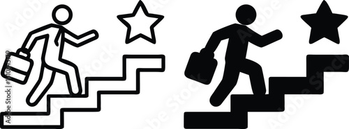 Business Success Stairs Icons – Black and White Achievement Vector Silhouette Design