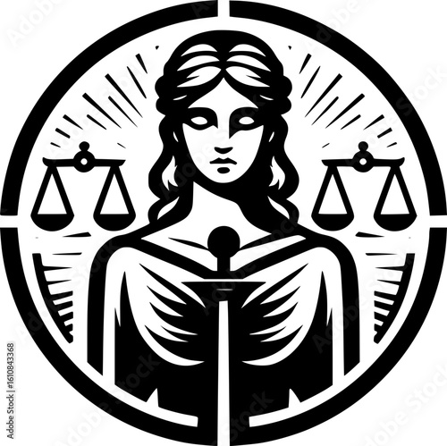 Minimalist black and white judge icon with gavel, clean lines and modern style, ideal for legal stickers, logos, or digital designs.