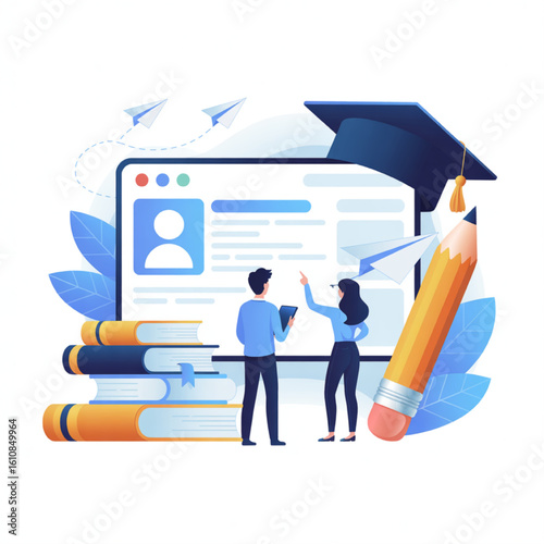 Students collaborate on online education platform, planning bright futures with advanced digital learning tools