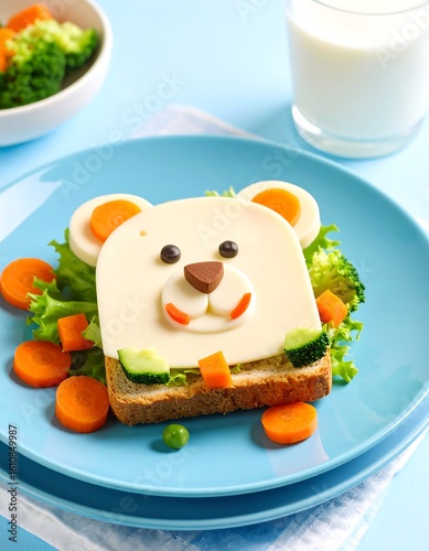 Cute bear sandwich with vegetables