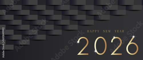 2026 Happy new year; Abstract geometric background. Vector 3d illustration.  Drak gradiant wall. Luxury cover design. Futuristic element for design.
