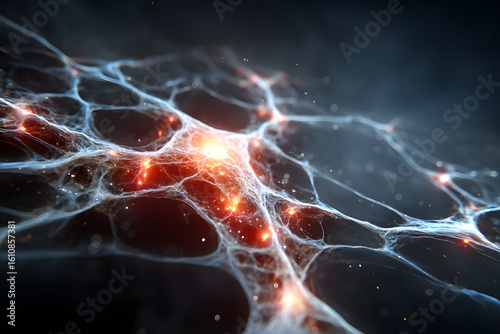 Abstract Network of Glowing Neurons and Connections in Dark Space