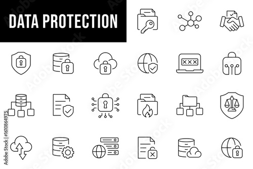 Data Protection line Editable Icons set. Vector illustration in thin line modern style of cyber security related icons