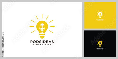 podcast with lightbulb idea logo vector design