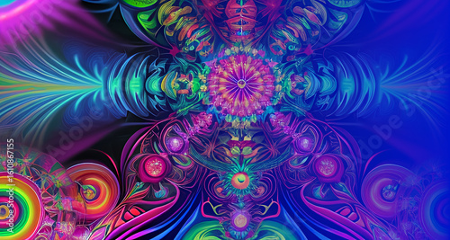 Psychedelic Neon Mandala Abstract Background