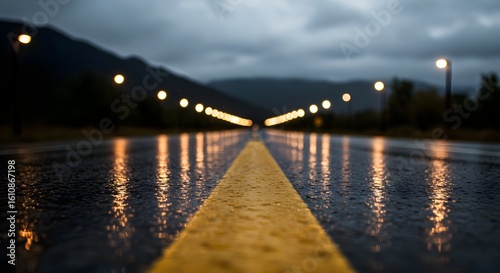 Wallpaper Mural Dark Wet Road Leading to Snowy Mountains at Night. Wallpaper  Torontodigital.ca