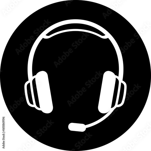 Communication Headset Icon, Customer Service Vector Graphic in Circle