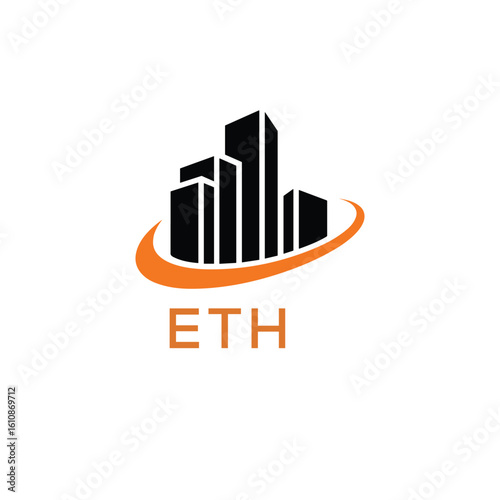 Modern Real Estate Building Logo with ETH Letters – Urban Construction & Architecture Branding. ETH Letter Logo.
