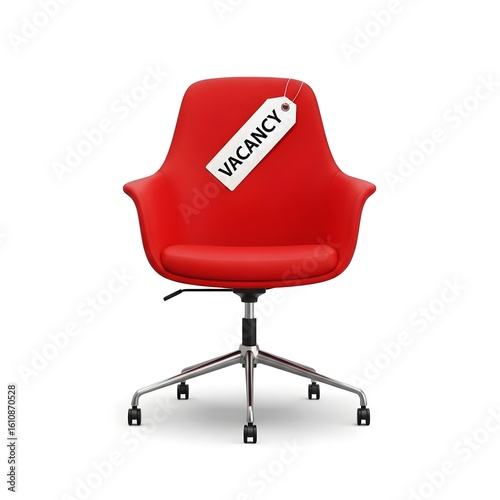 red office chair with a vacancy tag isolated on white