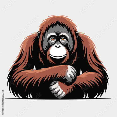Charming Orangutan Vector Illustration with Curious Expression and Detailed Fur Texture a Symbol of Wildlife Conservation and Primate Awareness
