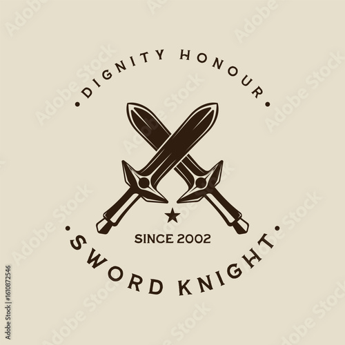 cross sword logo vintage vector illustration template icon graphic design. swords or blade or saber sign and symbol for company with backgrounds and typography style