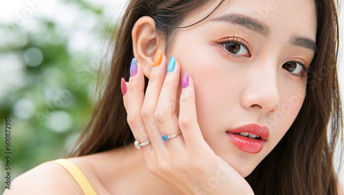 Wallpaper Mural Young oriental woman showing her colorful nails Torontodigital.ca