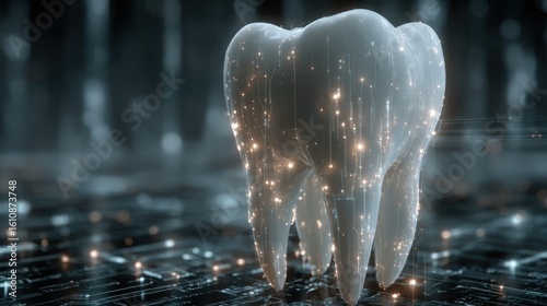 Wallpaper Mural Digital representation of a tooth illuminated in a futuristic environment showcasing dental health and technology Torontodigital.ca