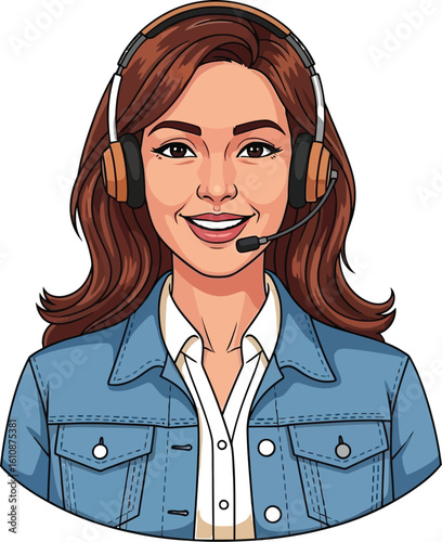 Friendly female customer service representative with headset ready to assist you with a smile