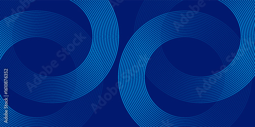 Abstract blue glowing geometric lines on dark blue background. Modern shiny blue circle lines pattern. Futuristic technology concept. Suit for cover, poster, banner, brochure, header, website