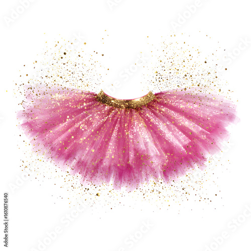Pink Tutu with Golden Glitter Sparkling on Black Background - Fantasy Image