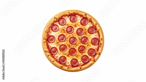 Rotating top view tasty pepperoni pizza isolated on white background. 4k animation video.