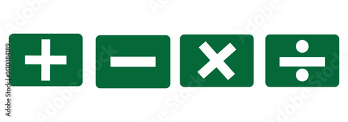 Basic mathematical symbol. Plus, minus, multiply, divide icon set. Plus and minus icon set. Math symbol.