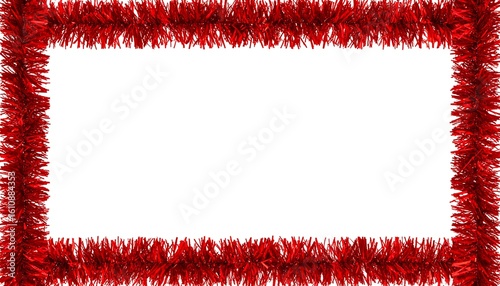 Red tinsel border on white background, ideal for festive designs