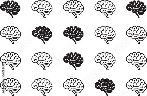 Human brain icons black and white anatomy medical