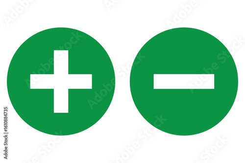 Round plus and minus icons set with different thicknesses. Vector.