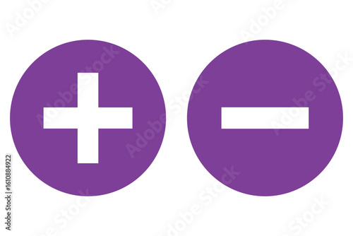 Round plus and minus icons set with different thicknesses. Vector.