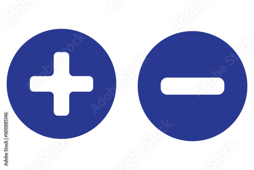 Round plus and minus icons set with different thicknesses. Vector.