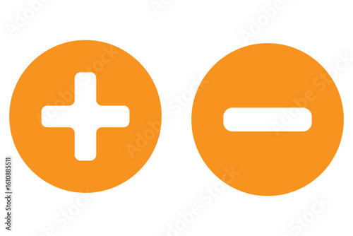 Round plus and minus icons set with different thicknesses. Vector.