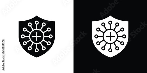 Virus protection shield icon vector illustration glyph style designs for web.